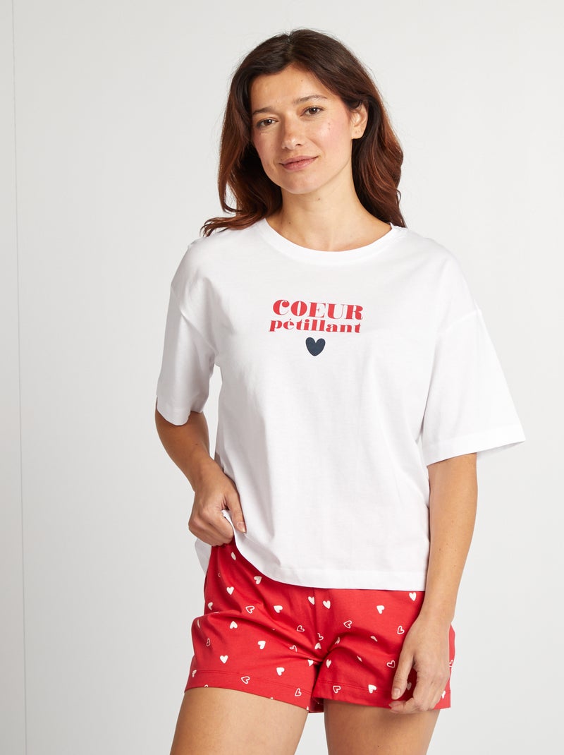 Conjunto de pijama con camiseta + pantalón corto estampado ROJO - Kiabi