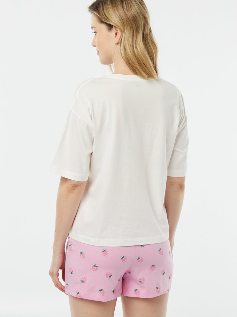 Conjunto de pijama con camiseta + pantalón corto estampado ROSA - Kiabi