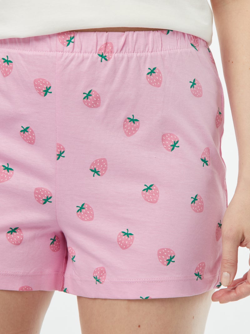 Conjunto de pijama con camiseta + pantalón corto estampado ROSA - Kiabi