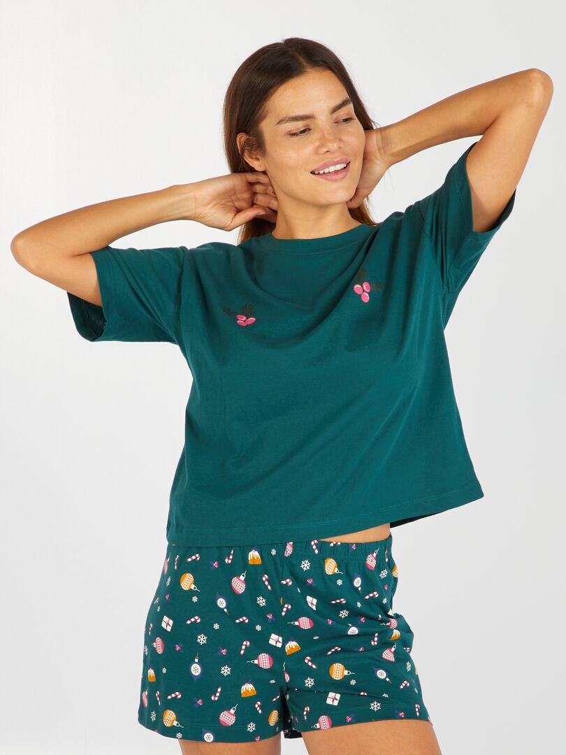 Conjunto De Pijama Con Camiseta + Pantalón Corto Navideño - 2 Piezas ...