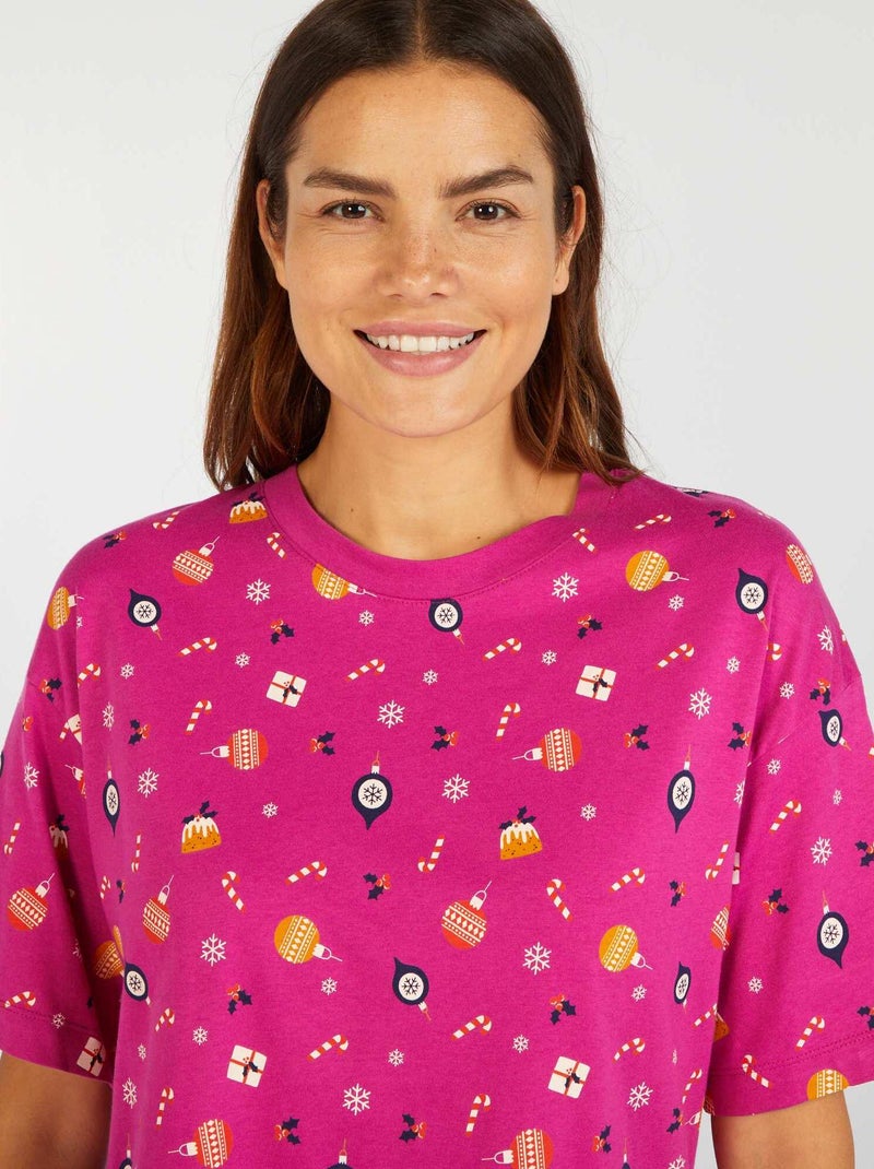 Conjunto de pijama con camiseta + pantalón corto navideño - 2 piezas ROSA - Kiabi