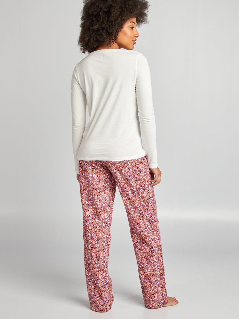 Conjunto de pijama con camiseta + pantalón estampado BLANCO - Kiabi