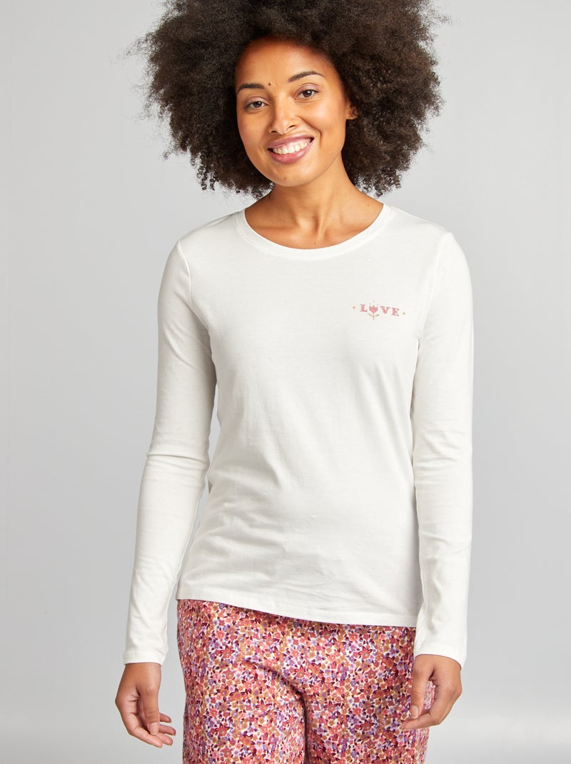 Conjunto de pijama con camiseta + pantalón estampado BLANCO - Kiabi