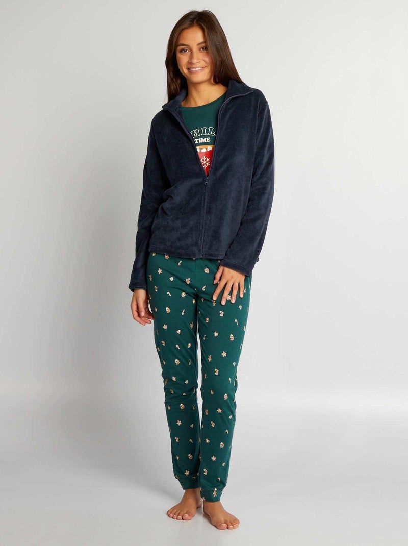 Conjunto de pijama con camiseta + sudadera + pantalón - 3 piezas VERDE - Kiabi