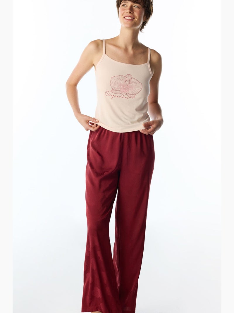 Conjunto de pijama con pantalón floral orquidea penti Rojo burdeos - Kiabi