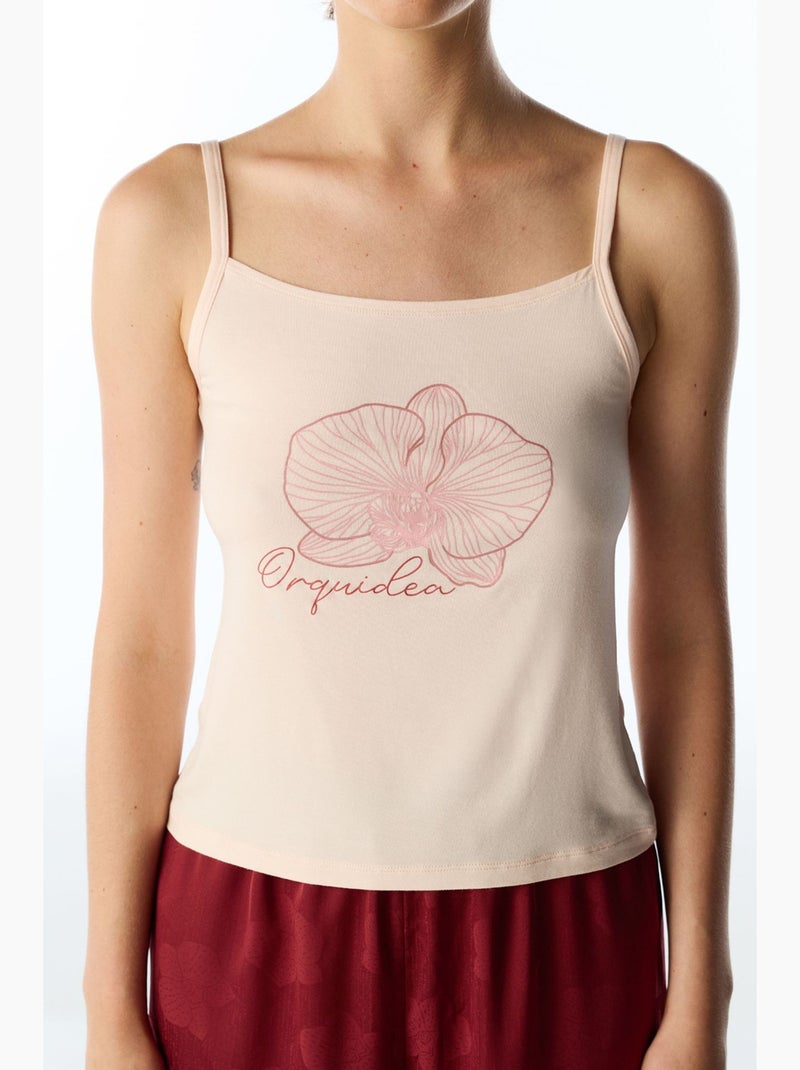 Conjunto de pijama con pantalón floral orquidea penti Rojo burdeos - Kiabi