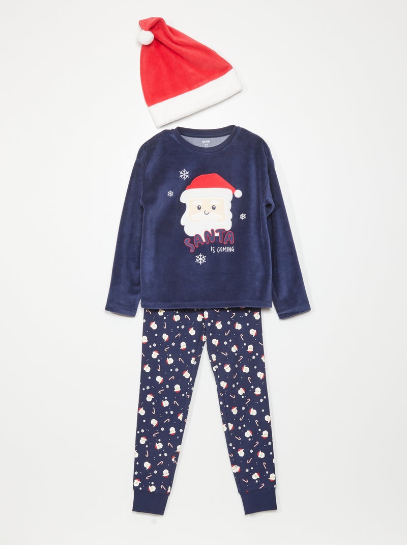 Conjunto de pijama con Papá Noel - 3 piezas AZUL - Kiabi