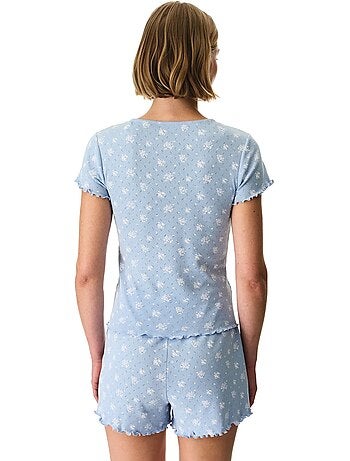 Conjunto de pijama coralie pointel crunchy con estampado floral, manga corta y shorts penti
