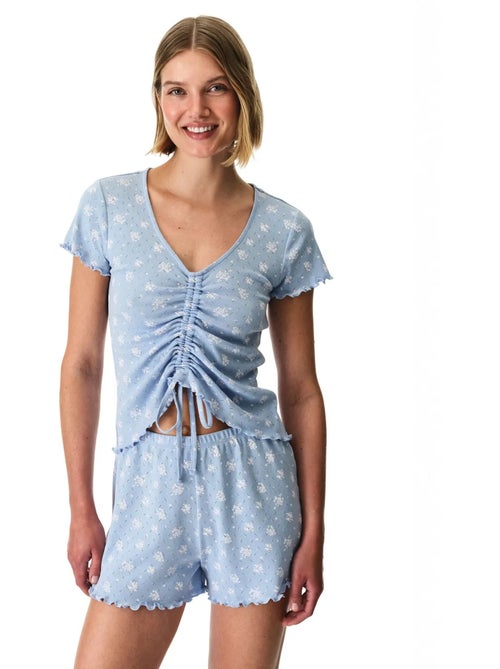 Conjunto de pijama coralie pointel crunchy con estampado floral, manga corta y shorts penti - Kiabi Conjunto de pijama coralie pointel crunchy con estampado floral, manga corta y shorts penti - Kiabi