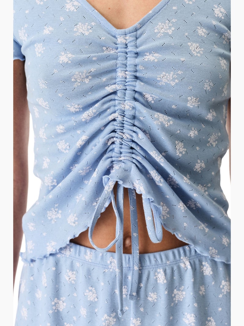 Conjunto de pijama coralie pointel crunchy con estampado floral, manga corta y shorts penti Azul cielo - Kiabi