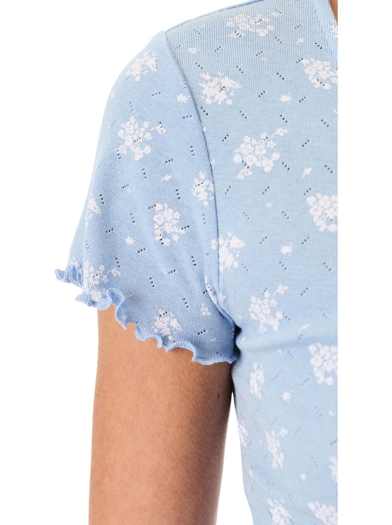 Conjunto de pijama coralie pointel crunchy con estampado floral, manga corta y shorts penti Azul cielo - Kiabi