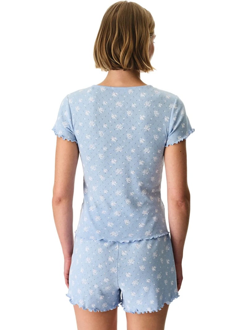 Conjunto de pijama coralie pointel crunchy con estampado floral, manga corta y shorts penti Azul cielo - Kiabi