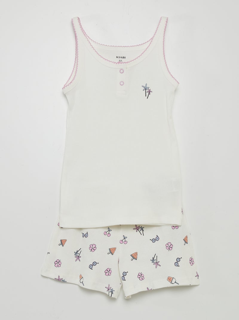 Conjunto de pijama corto - 2 piezas blanco - Kiabi