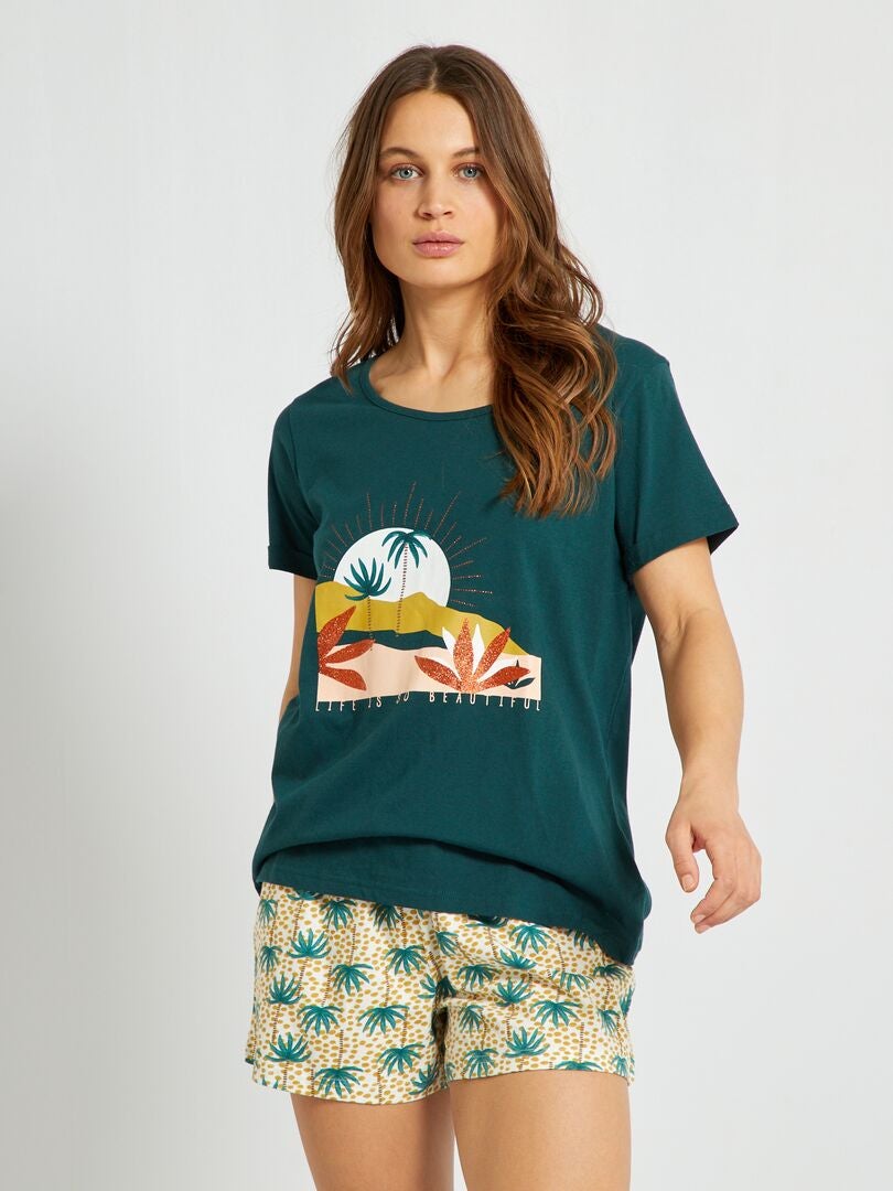 Conjunto de pijama corto  - 2 piezas verde - Kiabi
