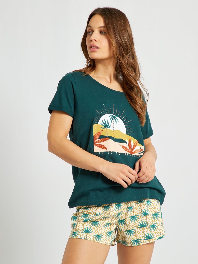 Conjunto de pijama corto  - 2 piezas verde - Kiabi