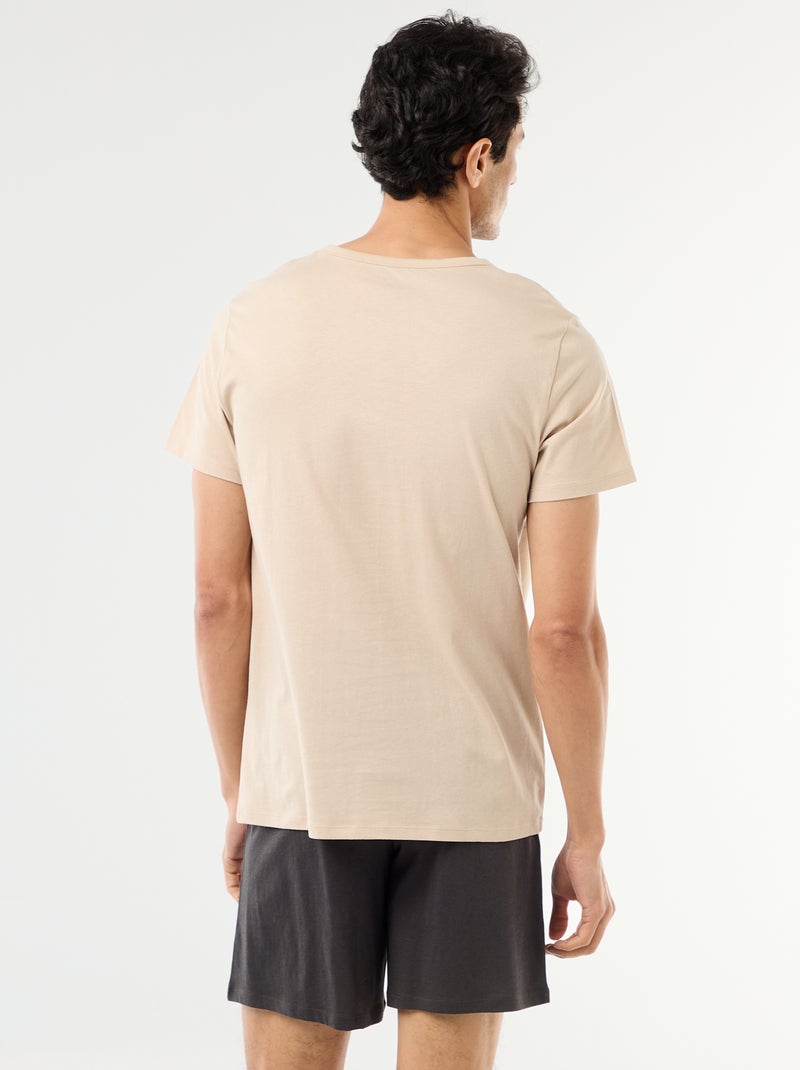 Conjunto de pijama corto camiseta + pantalón corto - 2 piezas Beige - Kiabi