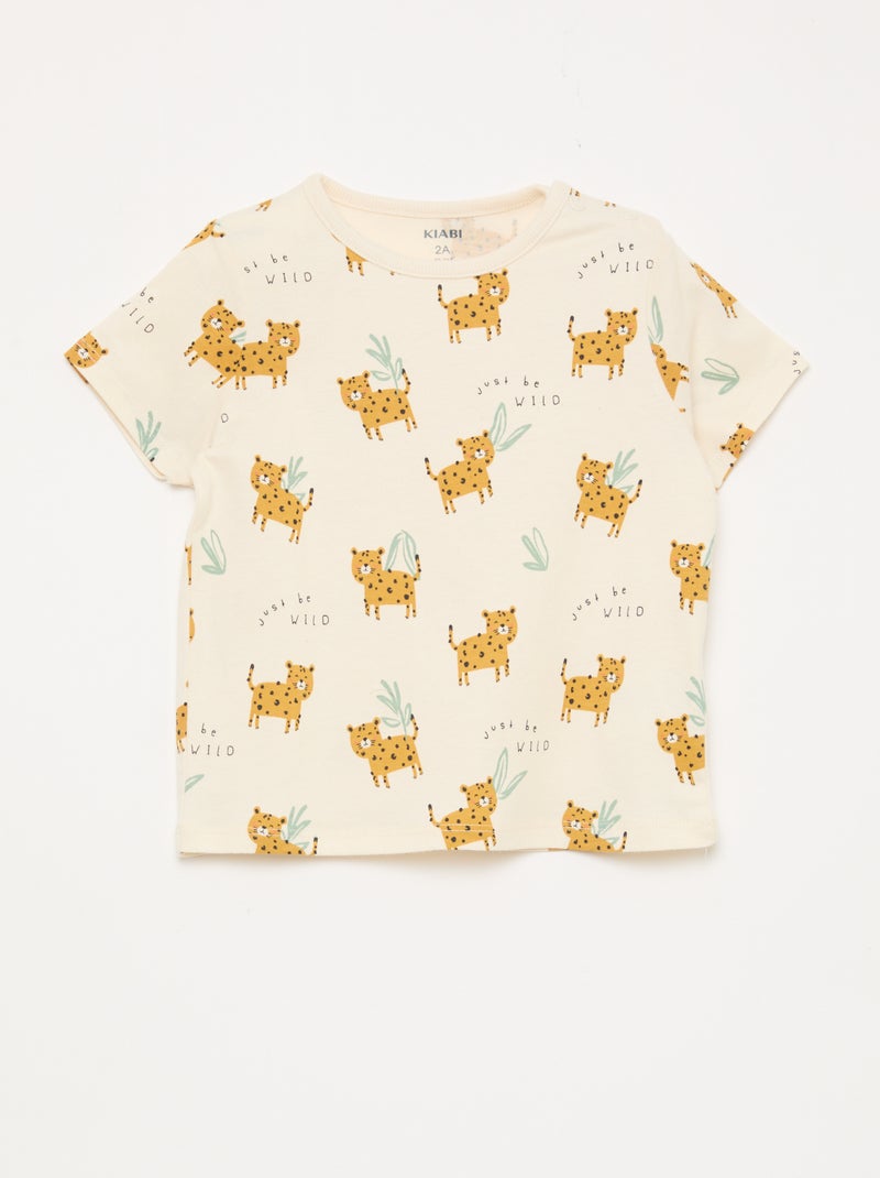 Conjunto de pijama corto camiseta + pantalón corto - 2 piezas Beige - Kiabi