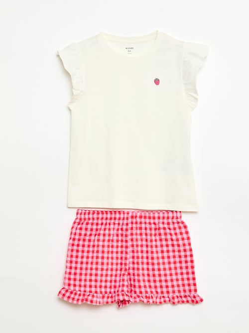 Conjunto de pijama corto camiseta + pantalón corto - 2 piezas - Kiabi Conjunto de pijama corto camiseta + pantalón corto - 2 piezas - Kiabi