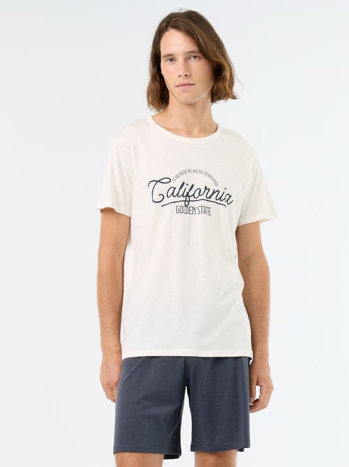 Conjunto de pijama corto camiseta + pantalón corto - 2 piezas - Kiabi Conjunto de pijama corto camiseta + pantalón corto - 2 piezas - Kiabi