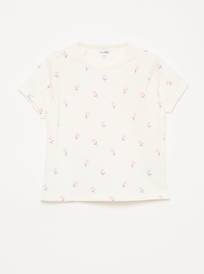 Conjunto de pijama corto camiseta + pantalón corto - 2 piezas Blanco - Kiabi