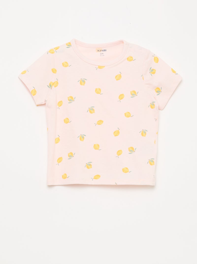 Conjunto de pijama corto camiseta + pantalón corto - 2 piezas Rosa - Kiabi