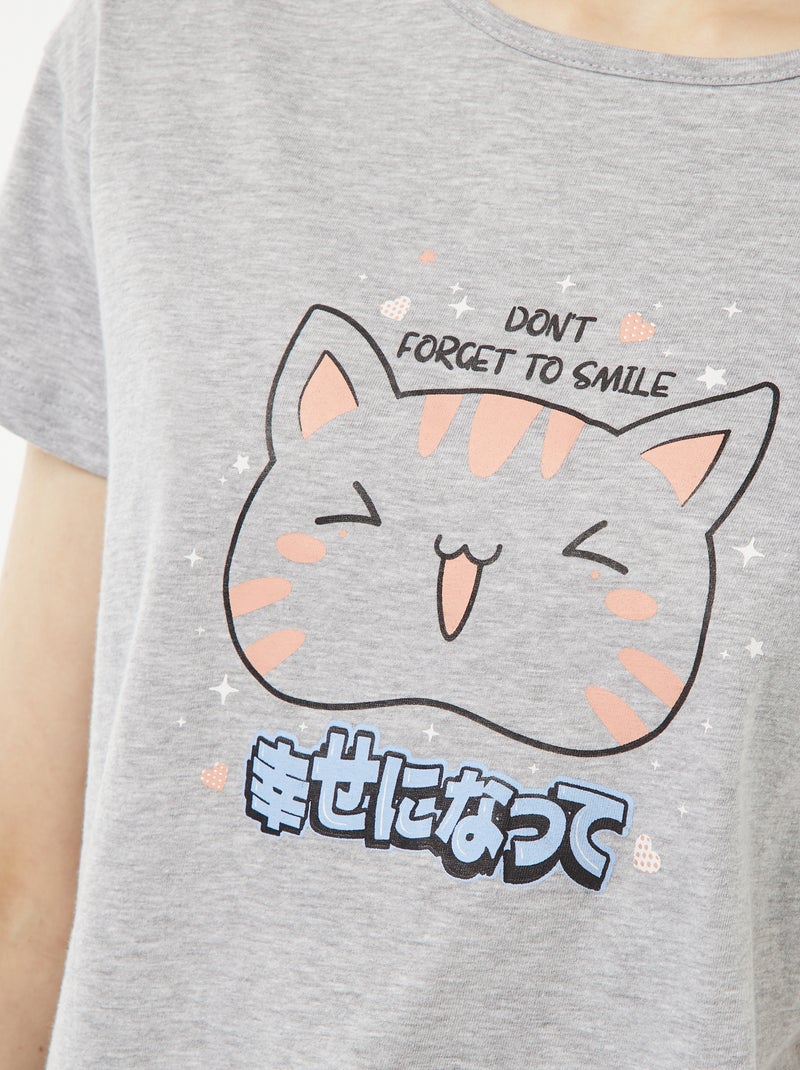 Conjunto de pijama corto con camiseta + short - 2 piezas GRIS - Kiabi