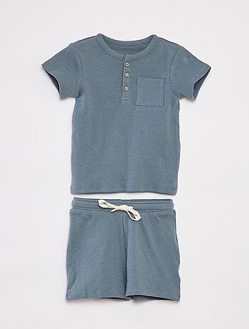 Conjunto de pijama corto con camiseta + short de punto gofrado - 2 piezas