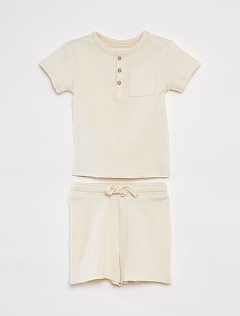Conjunto de pijama corto con camiseta + short de punto gofrado - 2 piezas