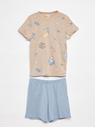 Conjunto de pijama corto con camiseta + short estampado - 2 piezas