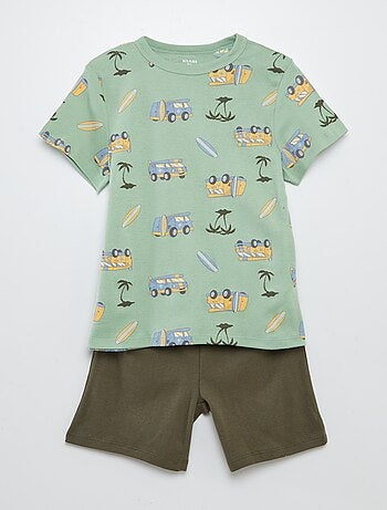 Conjunto de pijama corto con camiseta + short estampado - 2 piezas