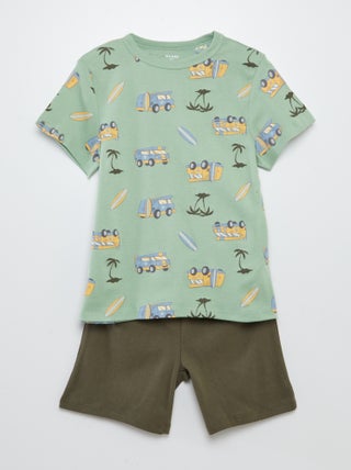 Conjunto de pijama corto con camiseta + short estampado - 2 piezas
