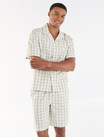 Conjunto de pijama corto de cuadros camisa + pantalón corto - 2 piezas