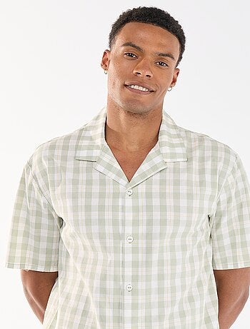 Conjunto de pijama corto de cuadros camisa + pantalón corto - 2 piezas