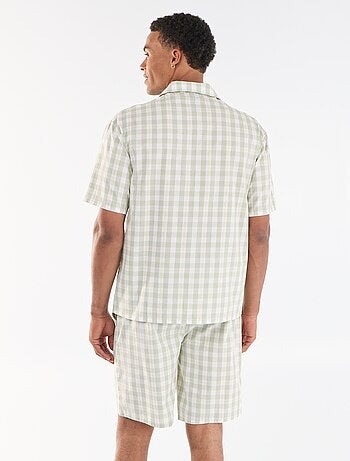 Conjunto de pijama corto de cuadros camisa + pantalón corto - 2 piezas