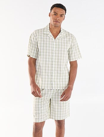 Conjunto de pijama corto de cuadros camisa + pantalón corto - 2 piezas