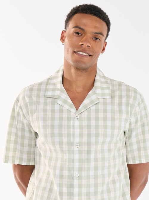 Conjunto de pijama corto de cuadros camisa + pantalón corto - 2 piezas - Kiabi