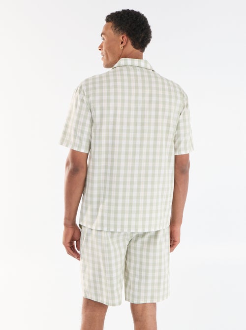 Conjunto de pijama corto de cuadros camisa + pantalón corto - 2 piezas - Kiabi