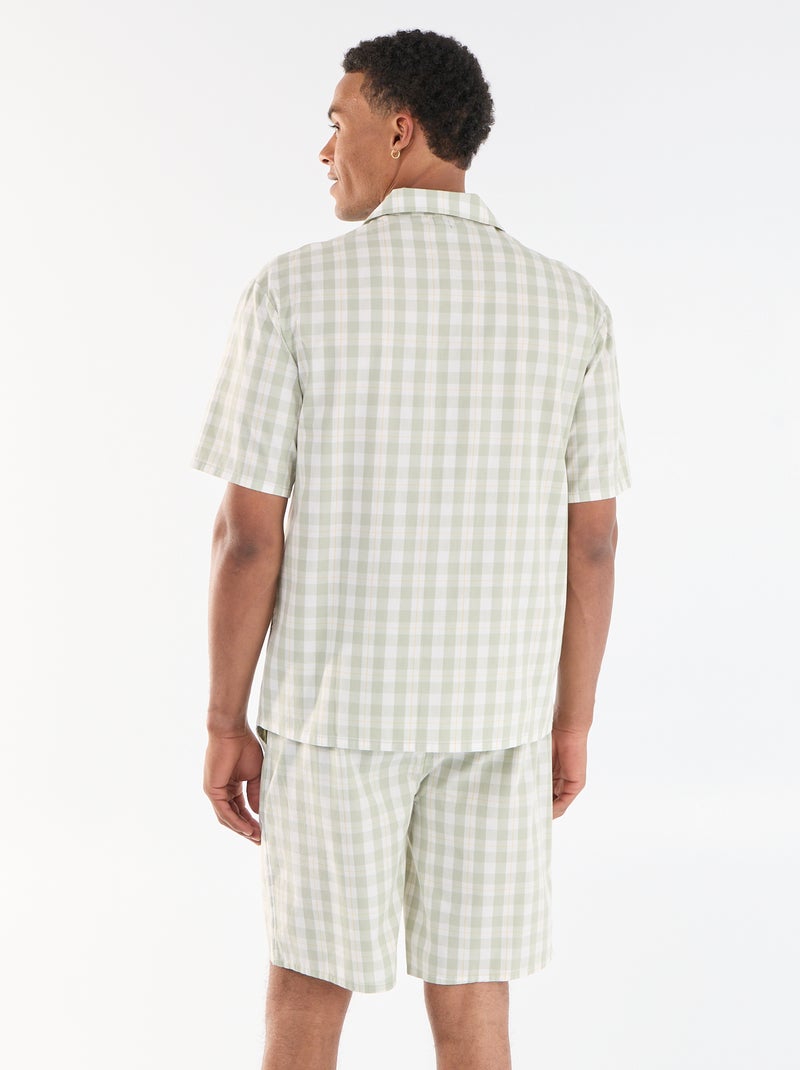 Conjunto de pijama corto de cuadros camisa + pantalón corto - 2 piezas Verde - Kiabi