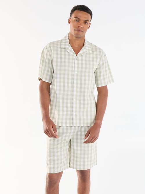 Conjunto de pijama corto de cuadros camisa + pantalón corto - 2 piezas - Kiabi