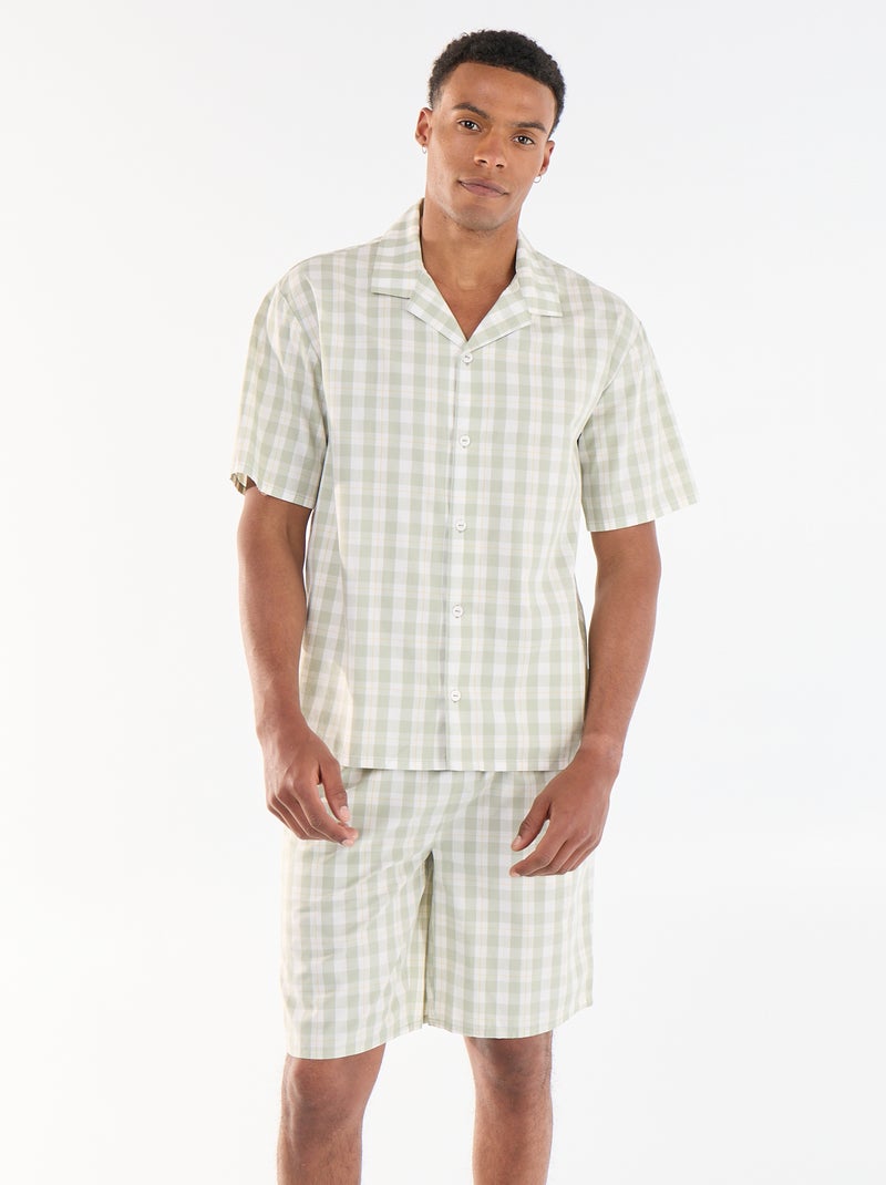 Conjunto de pijama corto de cuadros camisa + pantalón corto - 2 piezas Verde - Kiabi