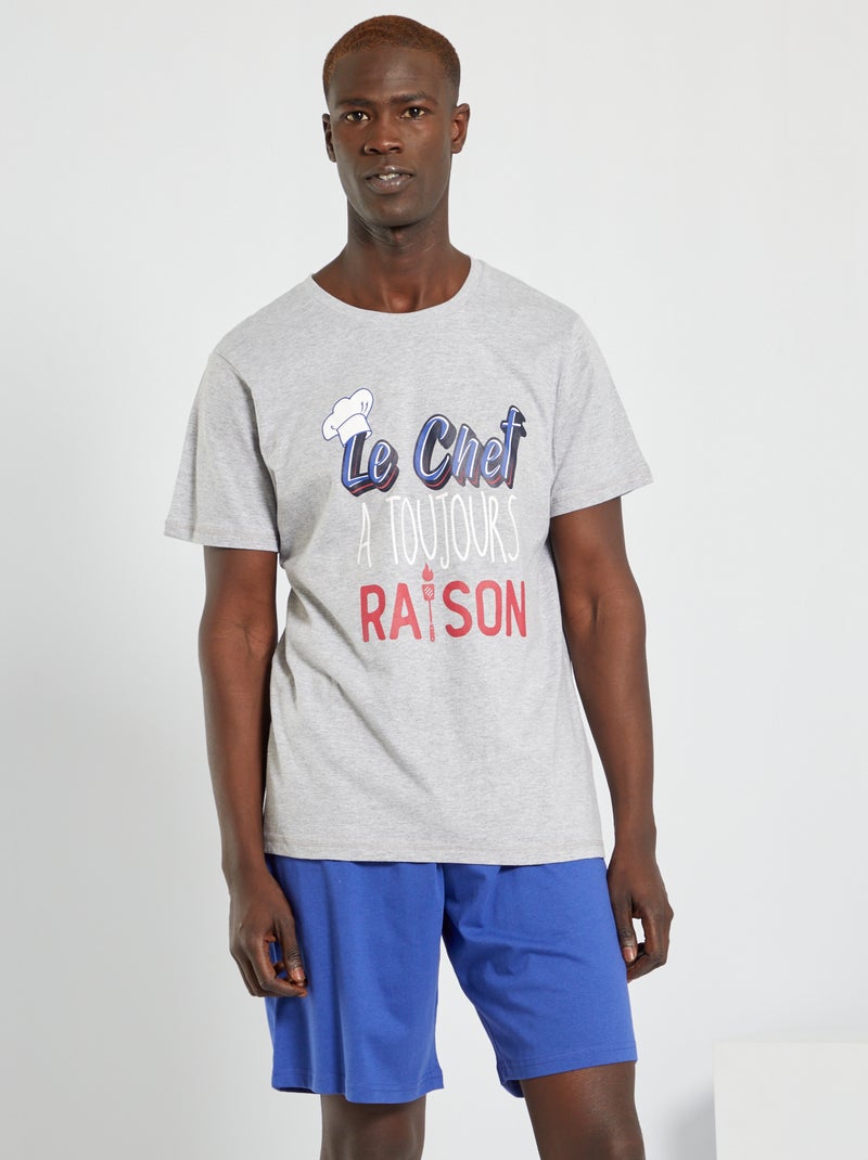 Conjunto de pijama corto de 'El jefe siempre tiene razón' gris/azul - Kiabi