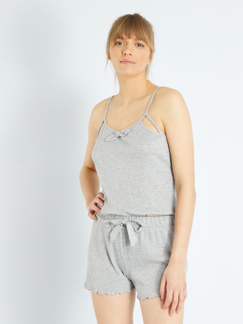 Conjunto de pijama corto de punto de canalé - 2 piezas blanco - Kiabi