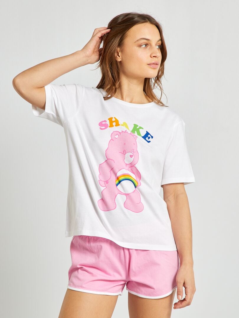 Conjunto de pijama corto 'Osos amorosos' rosa/blanco - Kiabi