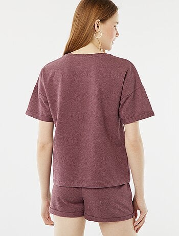 Conjunto de pijama corto short + camiseta con bordado - 2 piezas
