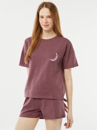 Conjunto de pijama corto short + camiseta con bordado - 2 piezas