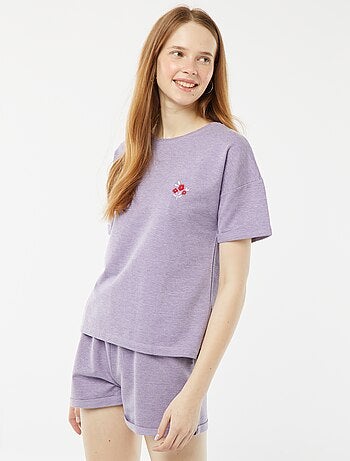 Conjunto de pijama corto short + camiseta con bordado - 2 piezas