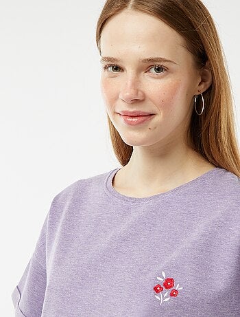 Conjunto de pijama corto short + camiseta con bordado - 2 piezas