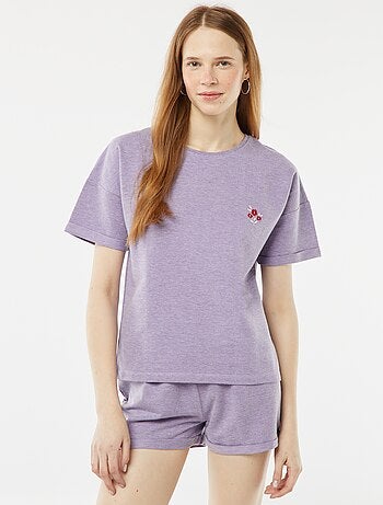 Conjunto de pijama corto short + camiseta con bordado - 2 piezas