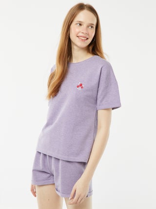 Conjunto de pijama corto short + camiseta con bordado - 2 piezas