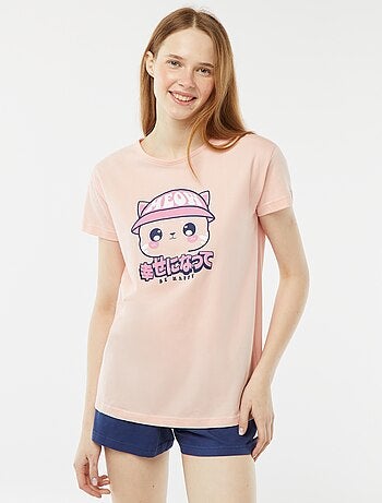 Conjunto de pijama corto short + camiseta estampada - 2 piezas